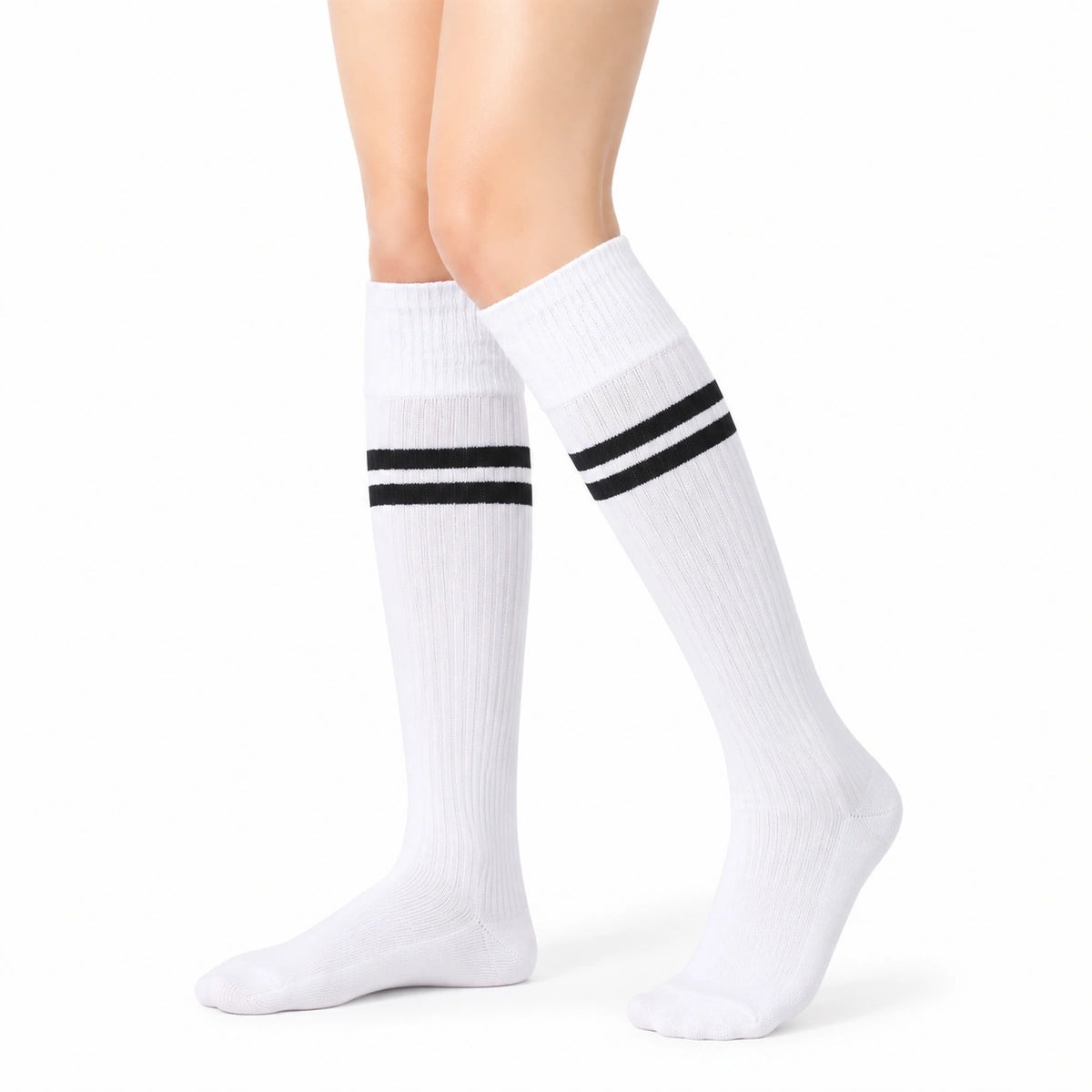 Calze sportive al ginocchio taglia 39-42 in maglia bianco/nero a righe stile college