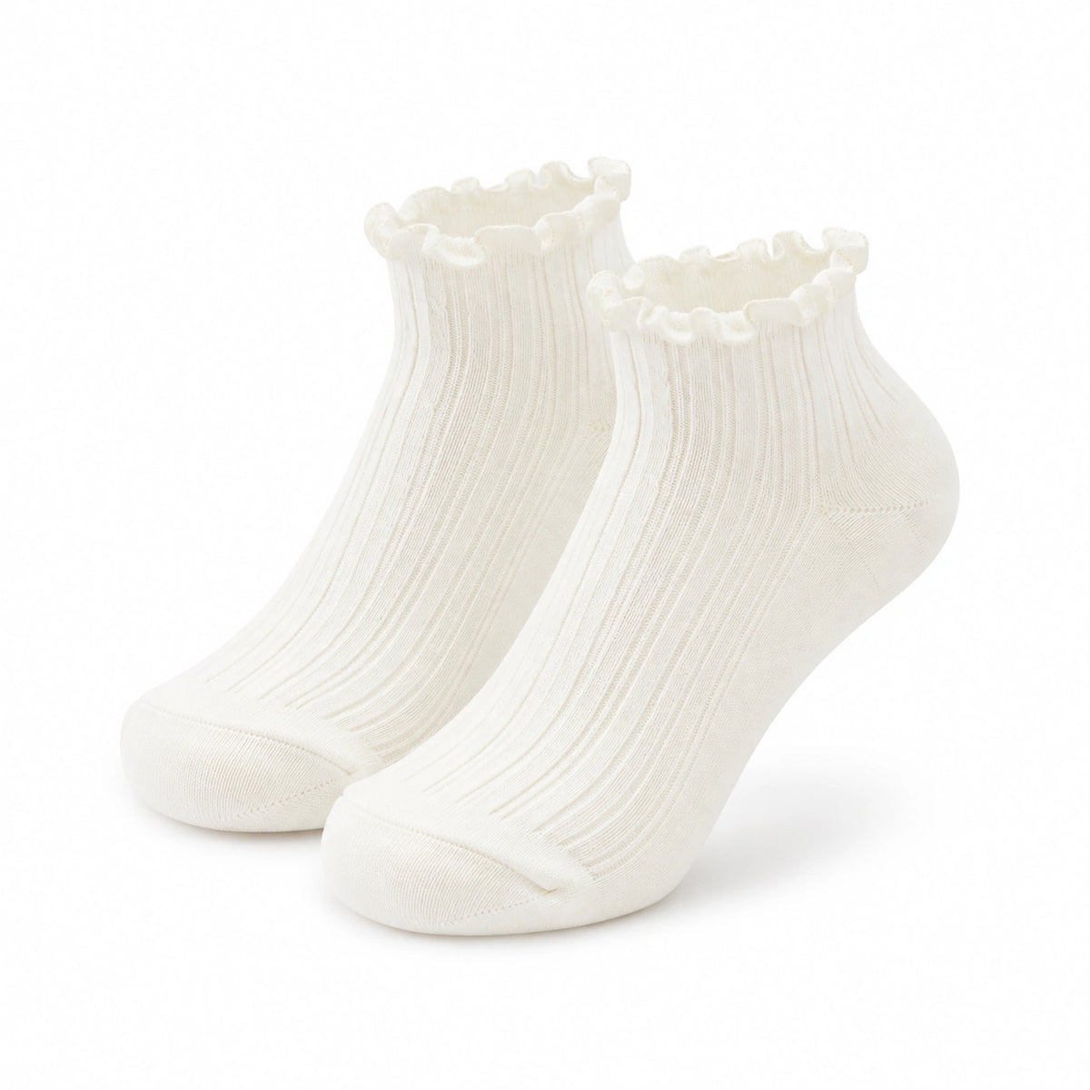 Calzini alla caviglia 35-38 in maglia bianco con bordo volant