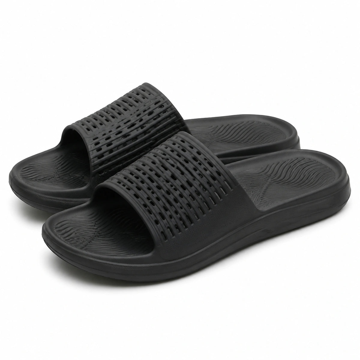 Ciabatte slide 38/39 in materiale sintetico nero con fascia traforata per uso quotidiano