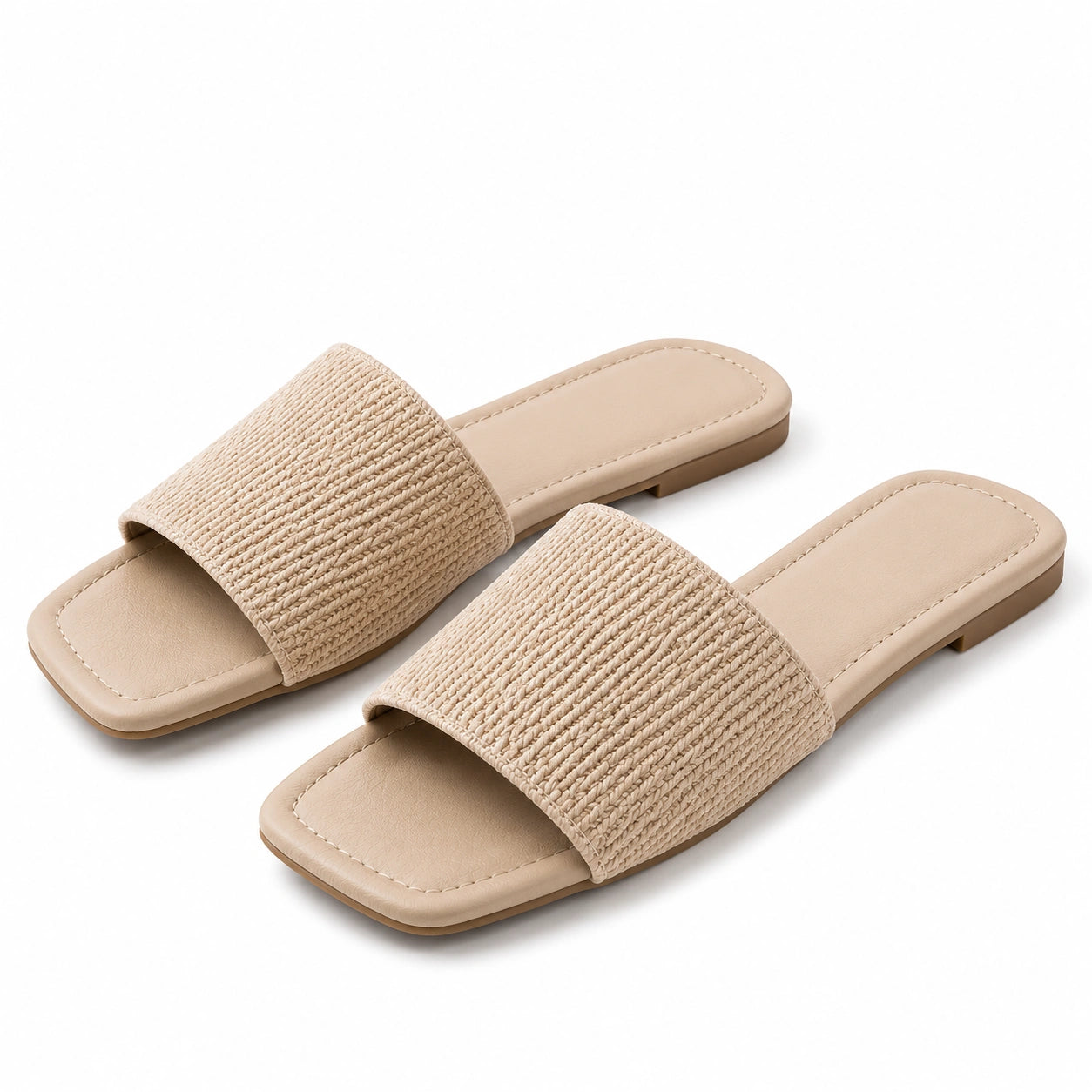 Ciabatte da donna 40/41 beige con fascia intrecciata e suola piatta
