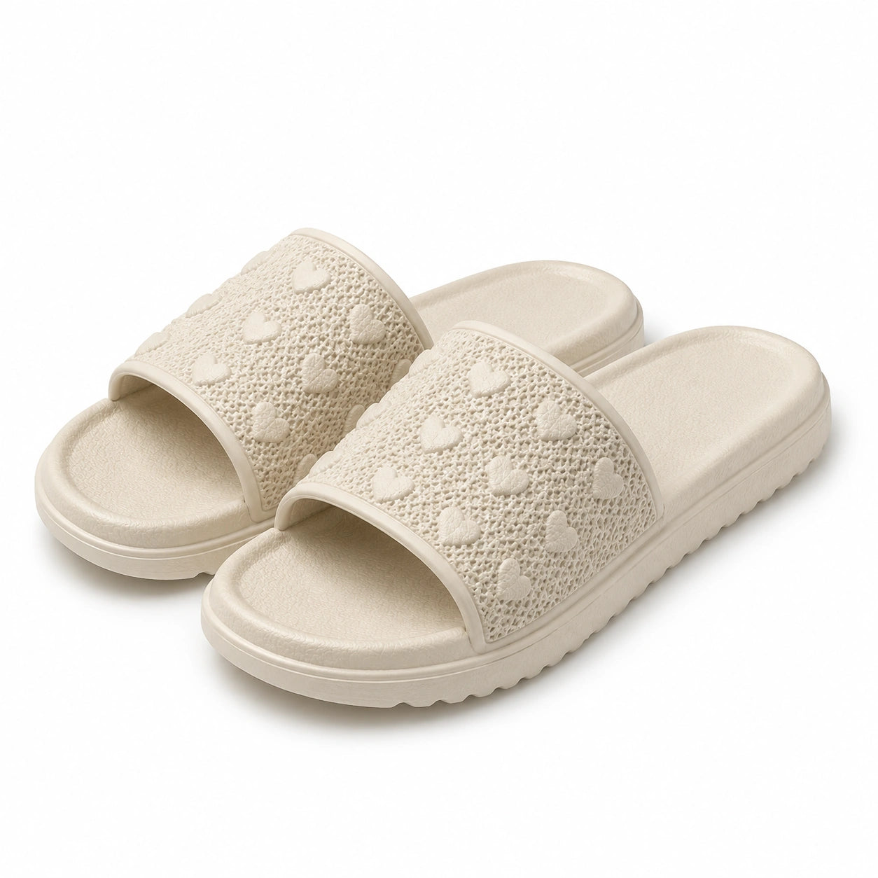 Ciabatte 40/41 in EVA beige con fascia traforata a cuori antiscivolo