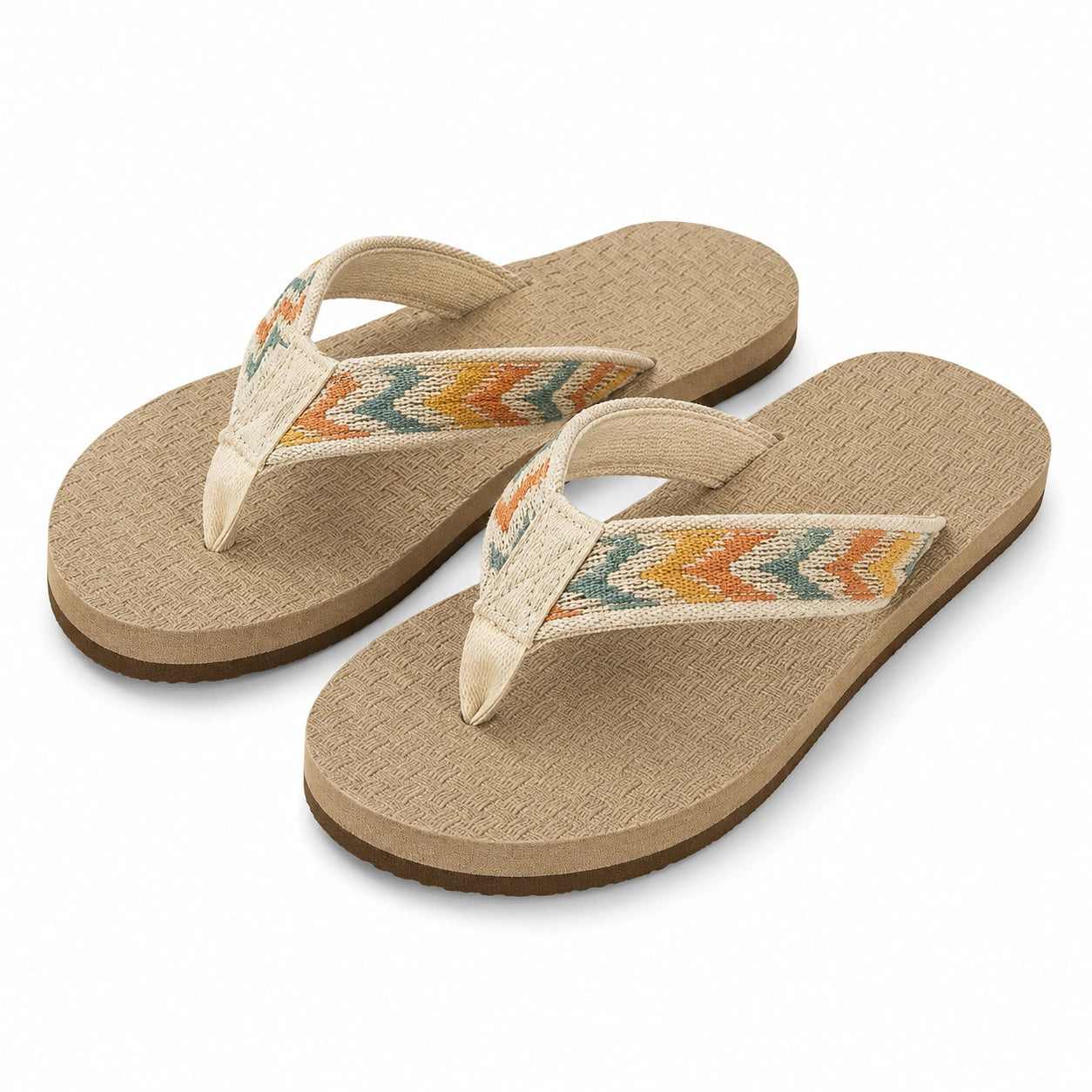 Infradito 40/41 beige in tessuto con motivo geometrico - suola sintetica estiva