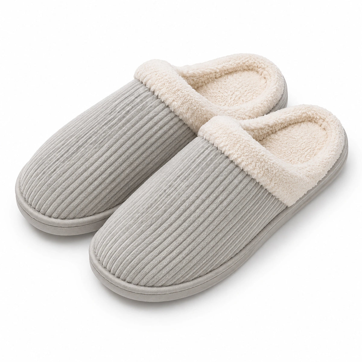 Pantofole 36/37 grigio chiaro in tessuto a coste con interno morbido - chiuse per casa