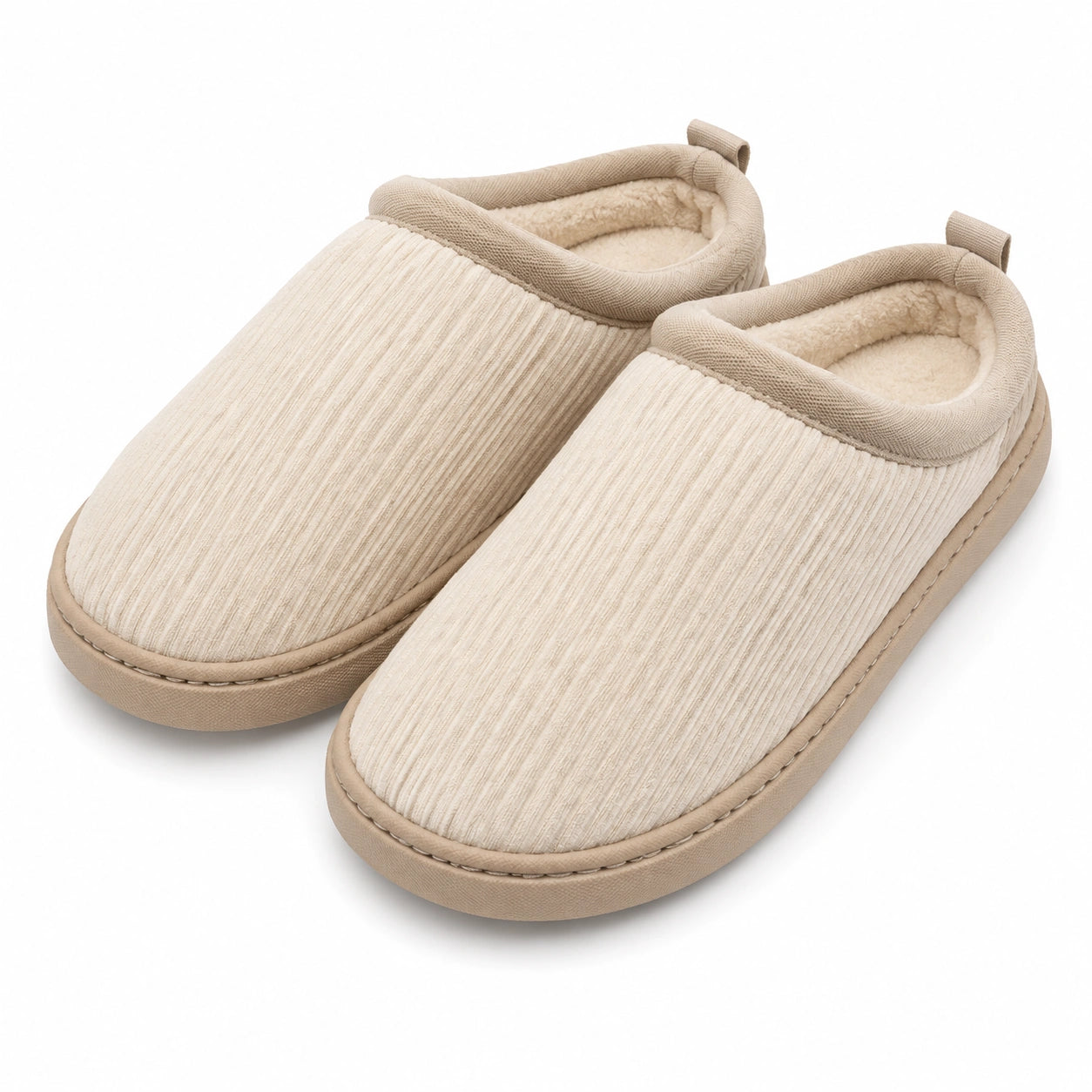 Pantofole da interno 38/39 in tessuto a coste beige con fodera morbida