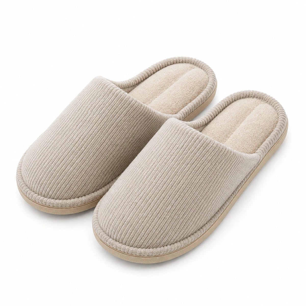 Pantofole da casa 38/39 in tessuto a coste beige con suola antiscivolo